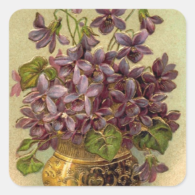 Vintage Violets in a Gold Vase Sticker (Front)