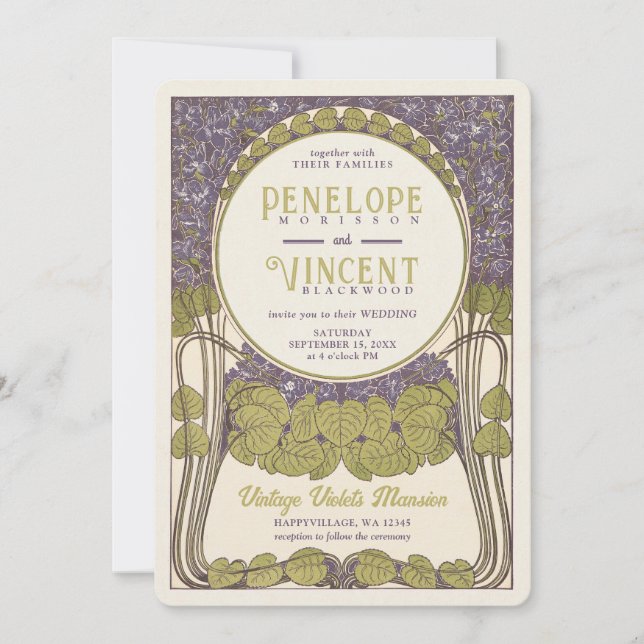 Vintage Violets Wedding Invitation (Front)