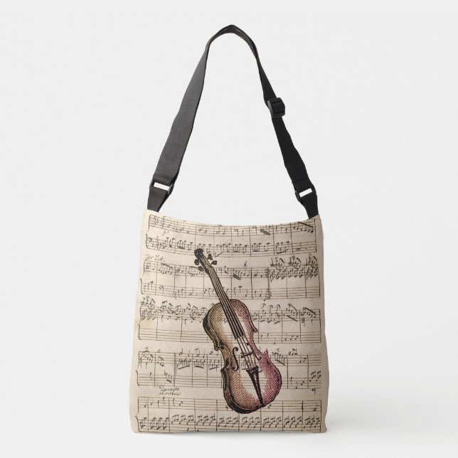 Vintage Violin and Sheet Music  Crossbody Bag (Front)