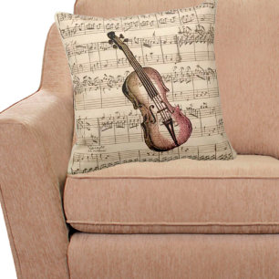 Vintage Violin and Sheet Music Cushion