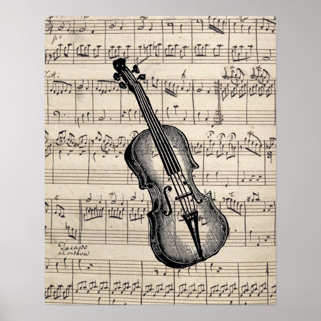 Vintage Violin and Sheet Music Poster (Front)
