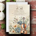 Vintage Violin Dusty Blue Flowers 40th Birthday Invitation<br><div class="desc">Elegant,  vintage 40th birthday party invitation for women designed with a violin sitting among dusty blue and cream-coloured flowers and greenery.   Personalise by adding the name of the guest of honour,  her age,  and her party information. Contact us for help with customisation or to request matching products.</div>