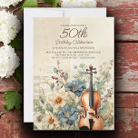 Vintage Violin Dusty Blue Flowers 50th Birthday Invitation<br><div class="desc">Elegant,  vintage 50th birthday party invitation for women designed with a violin sitting among dusty blue and cream-coloured flowers and greenery.   Personalise by adding the name of the guest of honour,  her age,  and her party information. Contact us for help with customisation or to request matching products.</div>