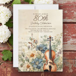 Vintage Violin Dusty Blue Flowers 80th Birthday Invitation<br><div class="desc">Elegant,  vintage 80th birthday party invitation for women designed with a violin sitting among dusty blue and cream-coloured flowers and greenery.   Personalise by adding the name of the guest of honour,  her age,  and her party information. Contact us for help with customisation or to request matching products.</div>