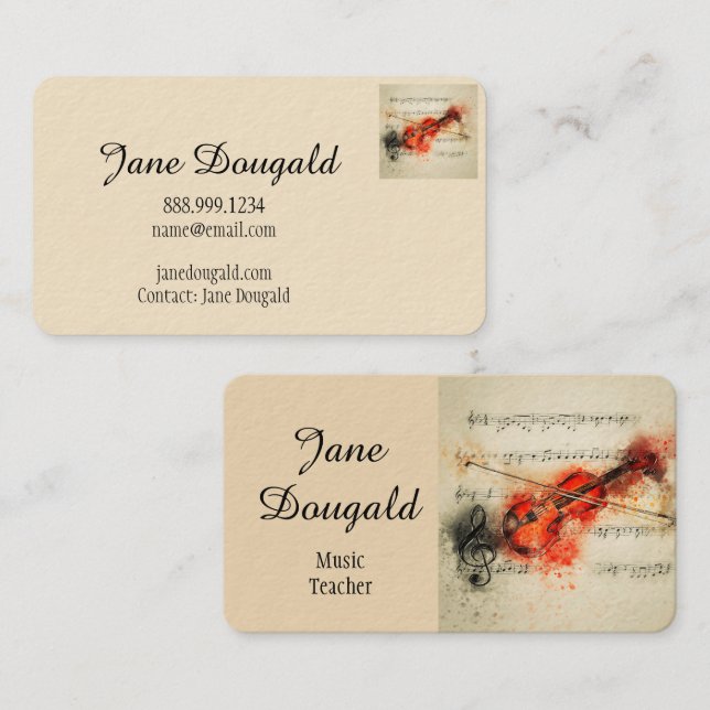 Vintage Violin Fiddle  Musician Music Business Card (Front/Back)