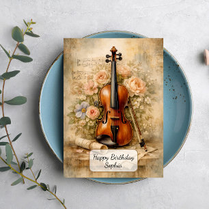 Vintage Violin Floral Composition Card