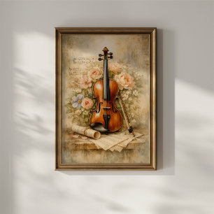 Vintage Violin Floral Composition Poster