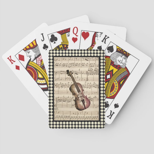 Vintage Violin Harlequin Border  Playing Cards (Back)