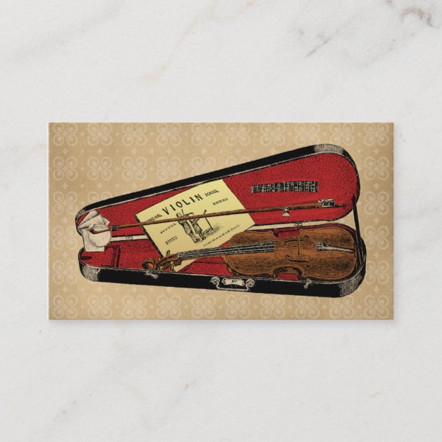 Vintage Violin Illustration Business Card (Front)
