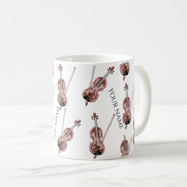 Vintage Violin Pattern Custom Name Coffee Mug (Front Right)
