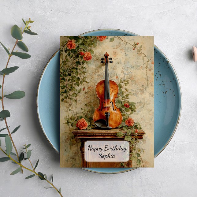 Vintage Violin with Roses Card (Creator Uploaded)
