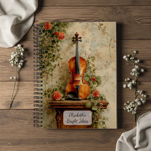 Vintage Violin with Roses Notebook