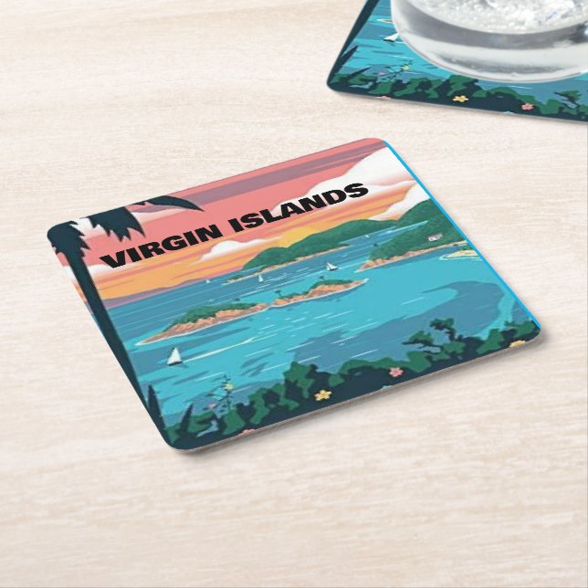 Vintage Virgin Islands, add text, Coaster (Angled)