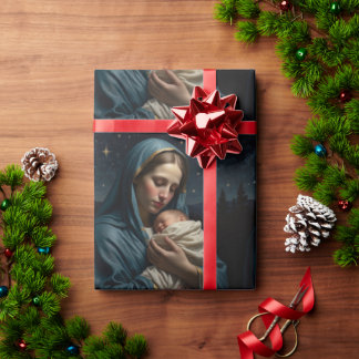 Vintage Virgin Mary and Jesus Christmas Nativity Wrapping Paper