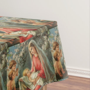 Vintage Virgin Mary & Baby Jesus Tablecloth