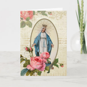 Vintage Virgin Mary Catholic Religious Roses Card