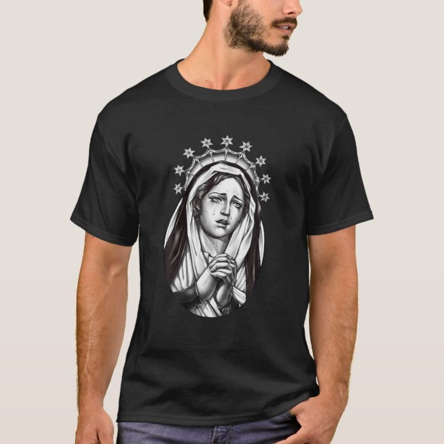 Vintage Virgin Mary Christian Tattoo T-Shirt (Front)
