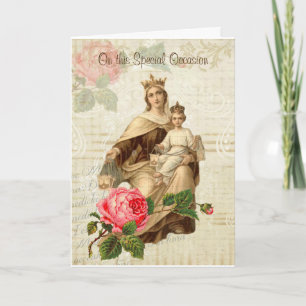 Vintage Virgin Mother Mary Mount Carmel Birthday Card