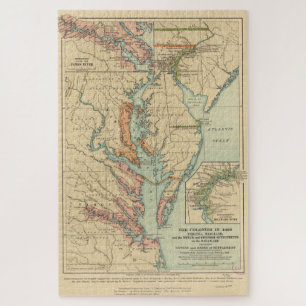 Vintage Virginia and Maryland Colonies Map (1905) Jigsaw Puzzle