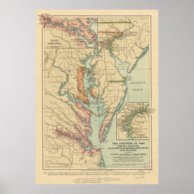 Vintage Virginia and Maryland Colonies Map (1905) Poster (Front)