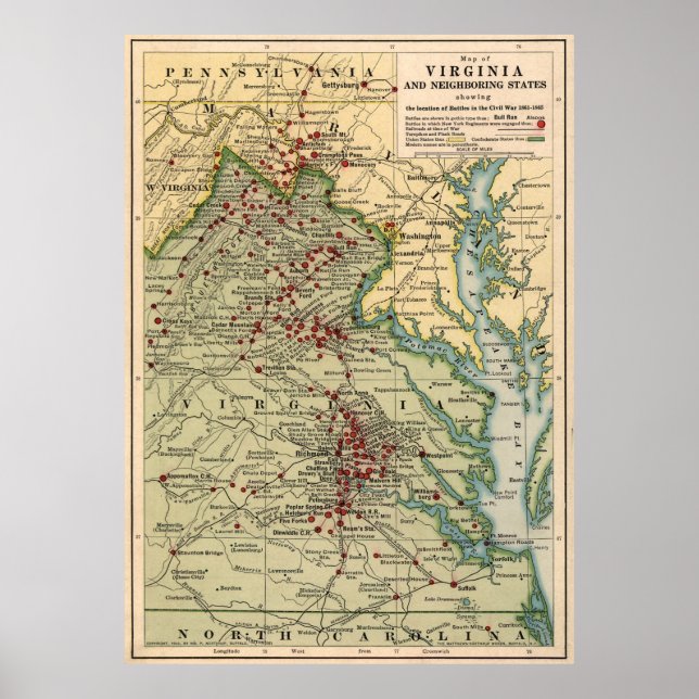 Vintage Virginia Civil War Battlefield Map (1912) Poster (Front)