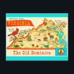 Vintage Virginia Map Postcard<br><div class="desc">A very colorful Virginia State- Old Dominion postcard repurposed!</div>