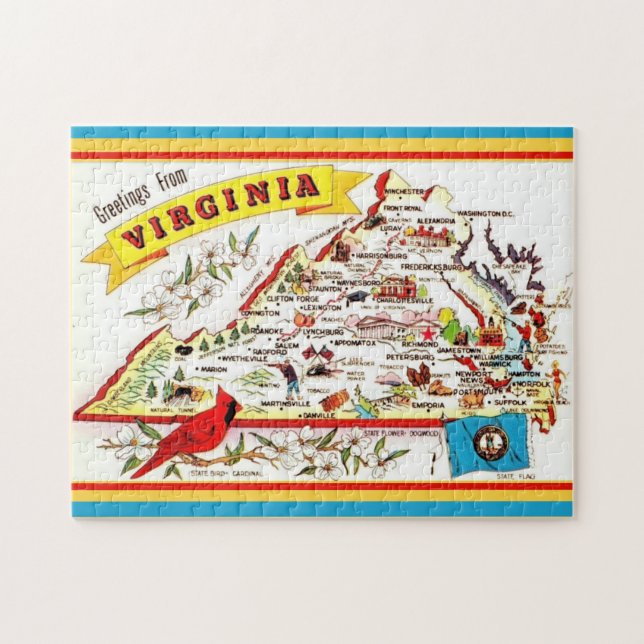Vintage Virginia Map Postcard  Jigsaw Puzzle (Horizontal)