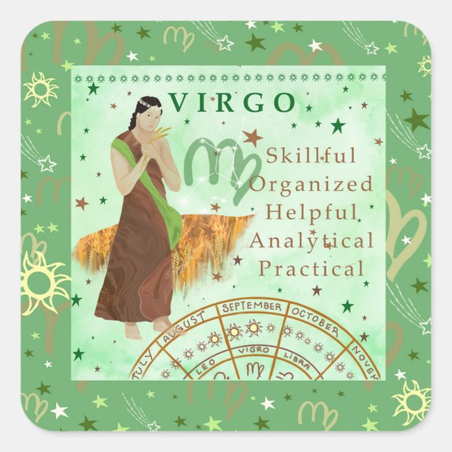Vintage virgo zodiac astrology square sticker (Front)