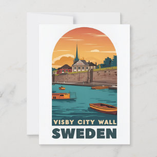 Vintage Visby City Wall Postcard – Retro Swedish C