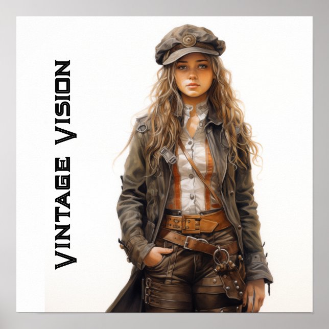 Vintage Vision Steampunk Young Woman Retro Poster (Front)