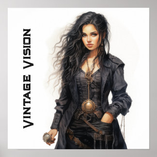 Vintage Vision Steampunk Young Woman Retro Poster