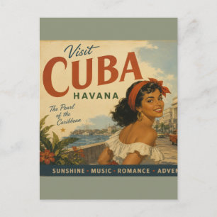 Vintage Visit Cuba Travel - Greetings From Havana Holiday Postcard