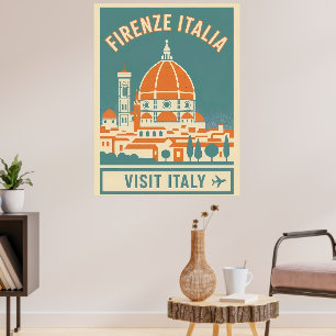 Vintage Visit Florence Italy Poster