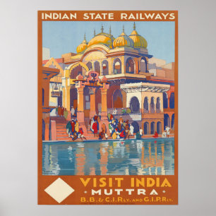 Vintage Visit India Muttra by Roger Broders Travel Poster