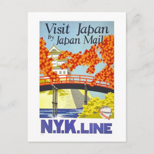 Vintage Visit Japan By Japan Mail Travel Postcard (Front)