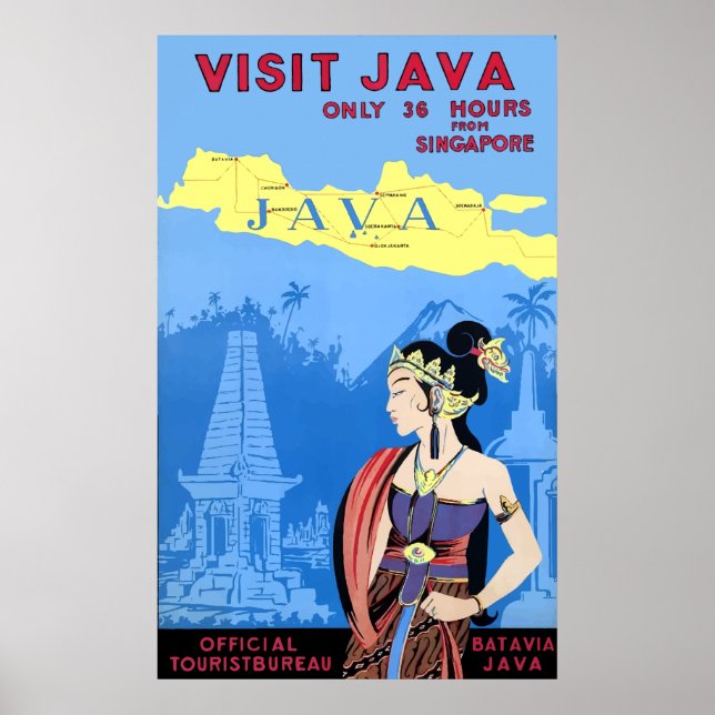 Vintage Visit Java Travel Poster (Front)