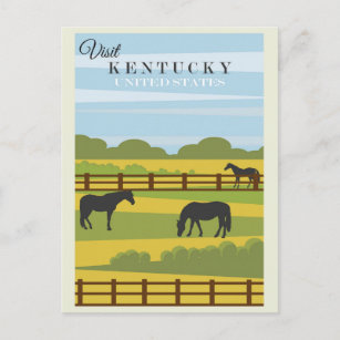 Vintage Visit Kentucky Horses Travel Poster Postcard