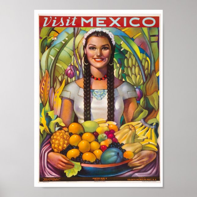 Vintage Visit Mexico Travel Poster (Front)