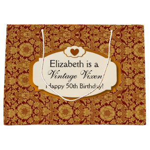 Vintage Vixen Gold Damask 50th Birthday A01 Large Gift Bag