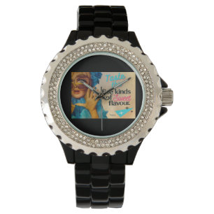 Vintage Voices Watch Rhinestone Black Enamel