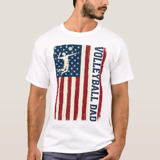 Vintage Volleyball Dad Patriotic Flag Shirt Design