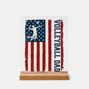 Vintage Volleyball Dad Patriotic Flag Shirt Design Acrylic Sign