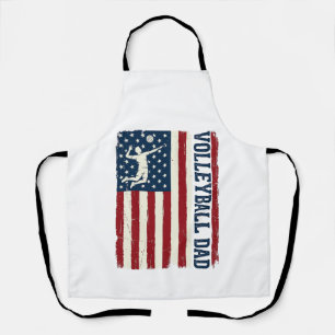 Vintage Volleyball Dad Patriotic Flag Shirt Design Apron