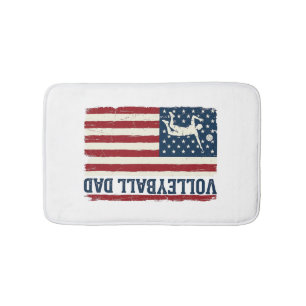 Vintage Volleyball Dad Patriotic Flag Shirt Design Bath Mat