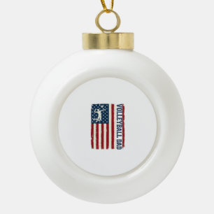 Vintage Volleyball Dad Patriotic Flag Shirt Design Ceramic Ball Christmas Ornament