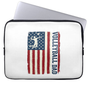 Vintage Volleyball Dad Patriotic Flag Shirt Design Laptop Sleeve
