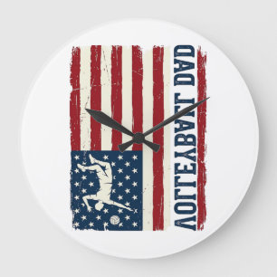 Vintage Volleyball Dad Patriotic Flag Shirt Design Large Clock