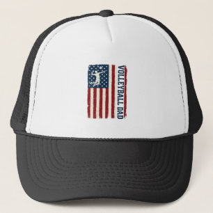 Vintage Volleyball Dad Patriotic Flag Shirt Design Trucker Hat