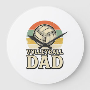 Vintage Volleyball Dad Retro Shirt Design_1 Large Clock