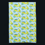 Vintage Vroom Moped Scooter Pattern Yellow Lime Tea Towel<br><div class="desc">Decorate your kitchen with this cool towel. Makes a great housewarming,  birthday or anniversary gift! 
You can customise it and add text too.
Check my shop for lots more colours and patterns plus matching kitchen stuff!</div>